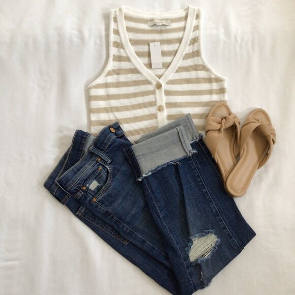 LOFT Cotton Sweater Vest Striped Sz XS - Picture 9 of 9